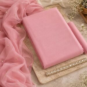 Pure Cotton Plain Suit with Chiffon Dupatta & Mirror Lace – 5 Meter Unstitched Set