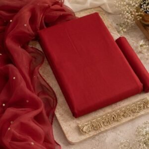 Dulhan Special Plain Cotton Suit with Golden Trendy Lace - Unstitched Dress Material