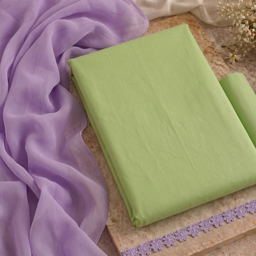 Pure Cotton Plain Suit with Chiffon Dupatta & Flower Lace
