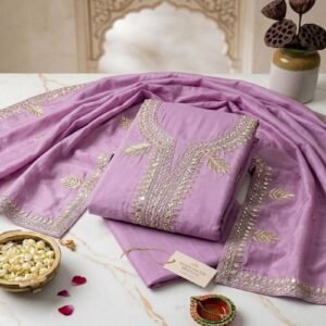 Handcrafted Art Silk Unstitched Suit Material with Embroidery & Dupatta