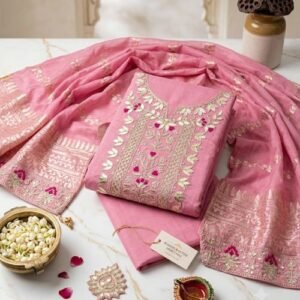 Chanderi Silk Suit Material with Gota Patti Work - Satlooz
